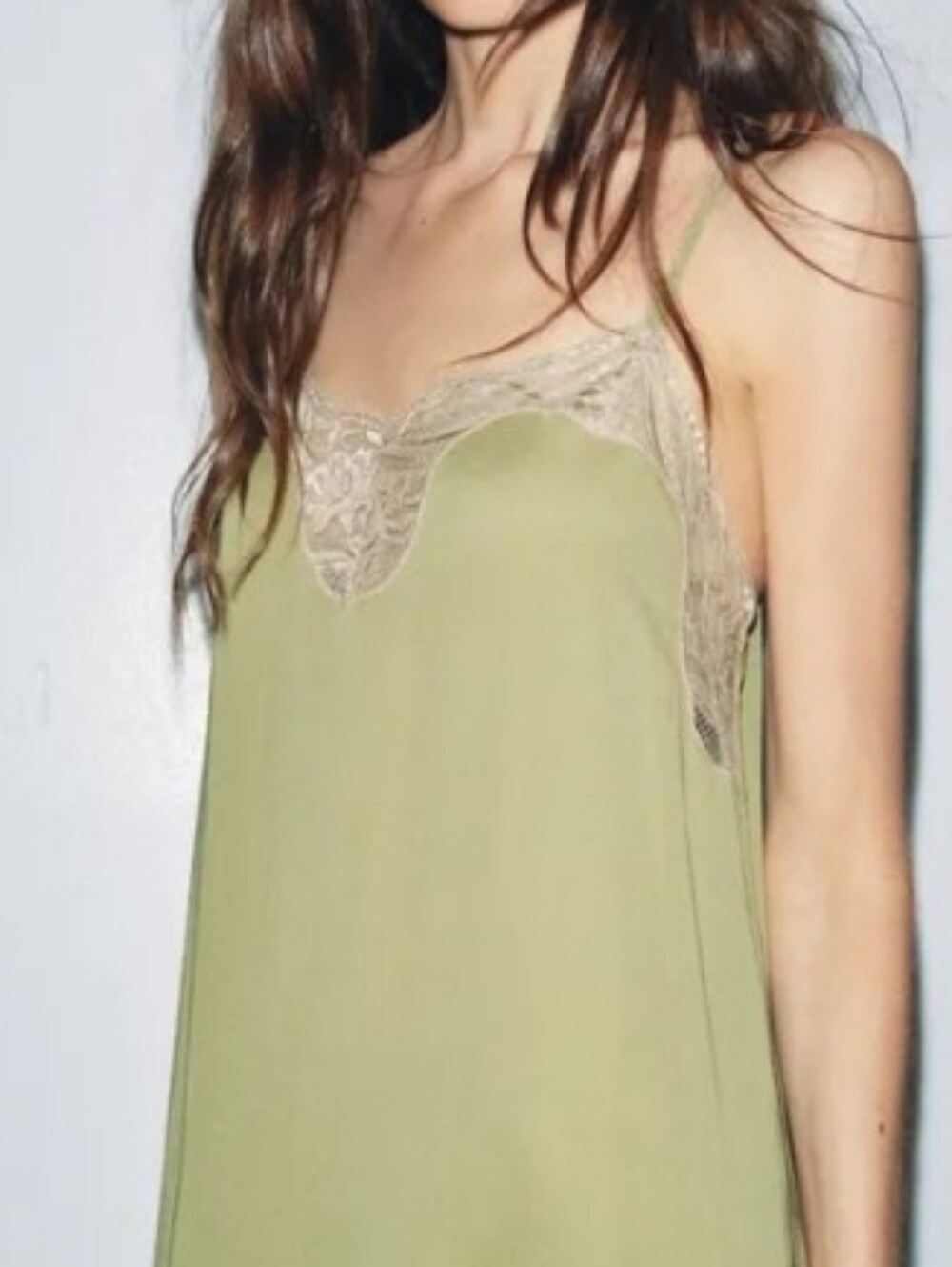 Zara Zw Collec Lace-Trim Slip Dress - Sage Green Midi Feminine Casual Dress Sz-L - Picture 11 of 15